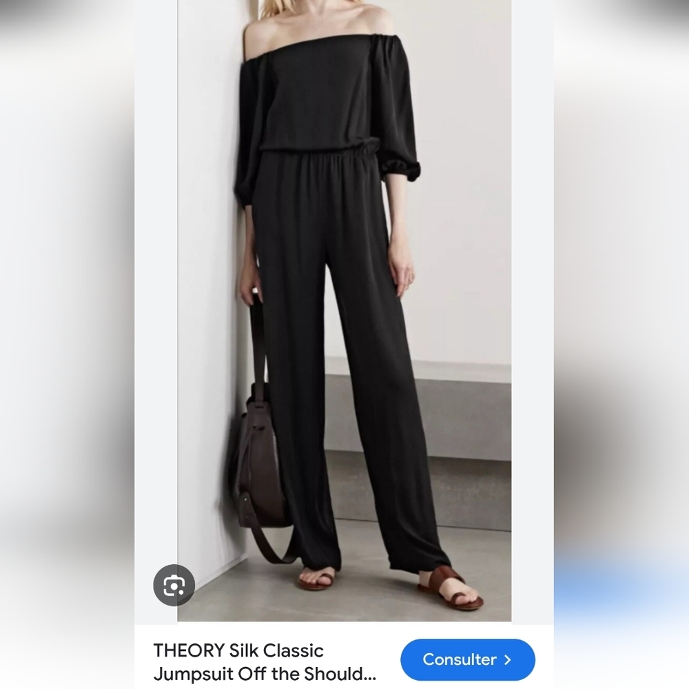 New Theory 100% Silk Black Wide-Leg Jumpsuit Minimalist Design Sz S